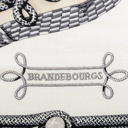 Hermes Cashmere Silk Brandebourgs Scarf 140 Blanc Noir Mastic 4 of 6