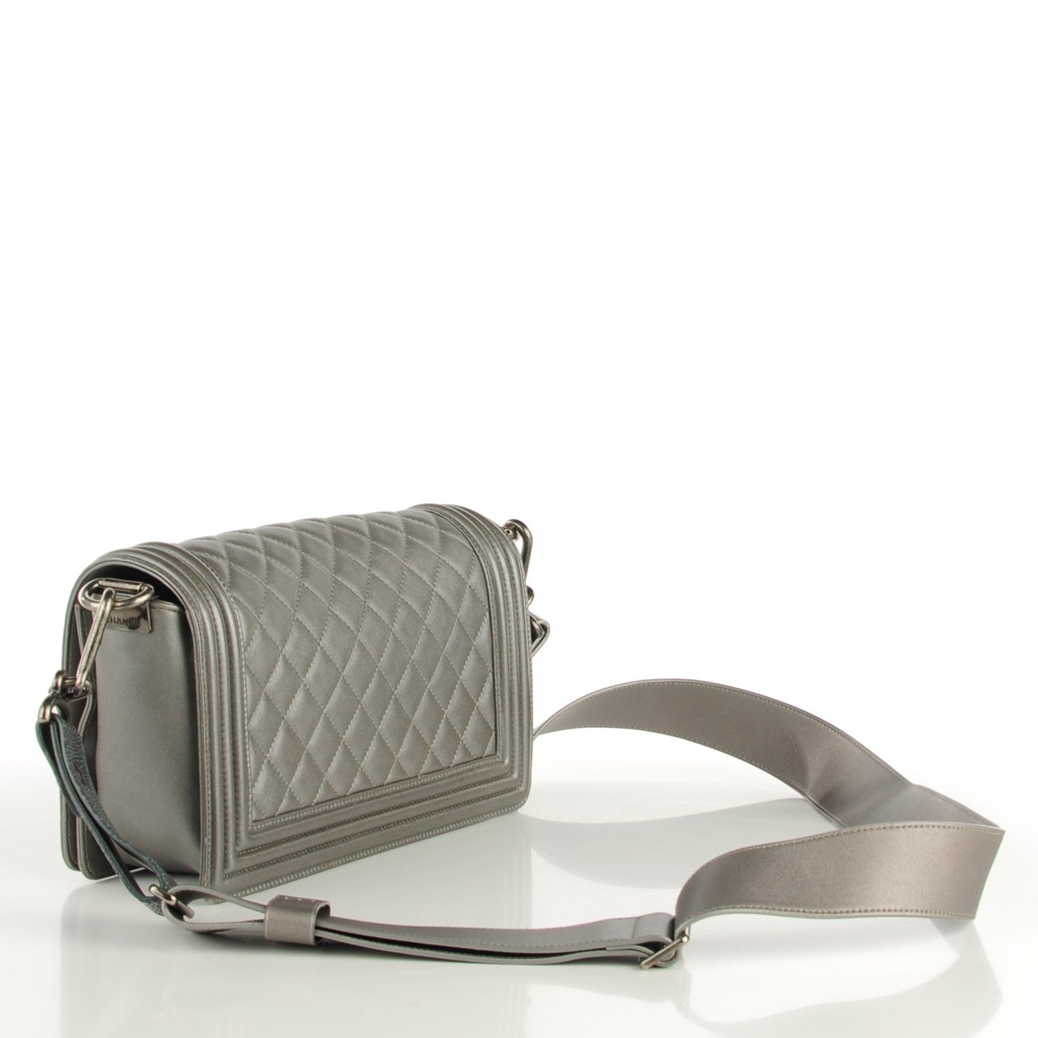 Chanel Lambskin Quilted Medium Boy Flap w Stingray Strap Silver 3 of 9