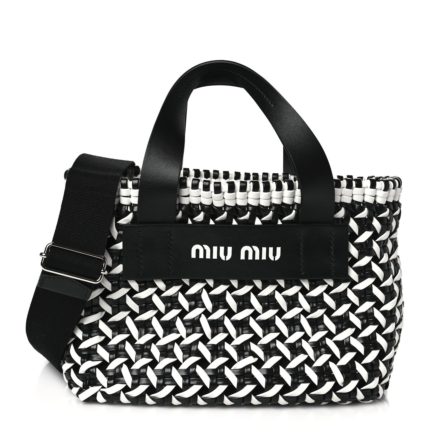 Nappa Matelasse Wicker Basket Bag Black White