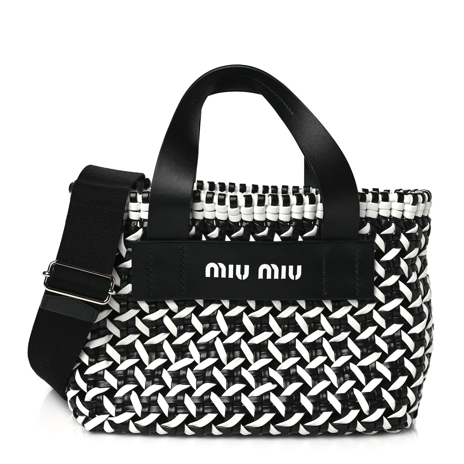 Miu Miu Nappa Matelasse Wicker Basket Bag Black White 1 of 8