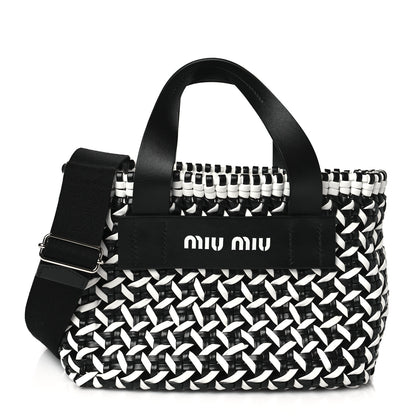 Miu Miu Nappa Matelasse Wicker Basket Bag Black White 1 of 8