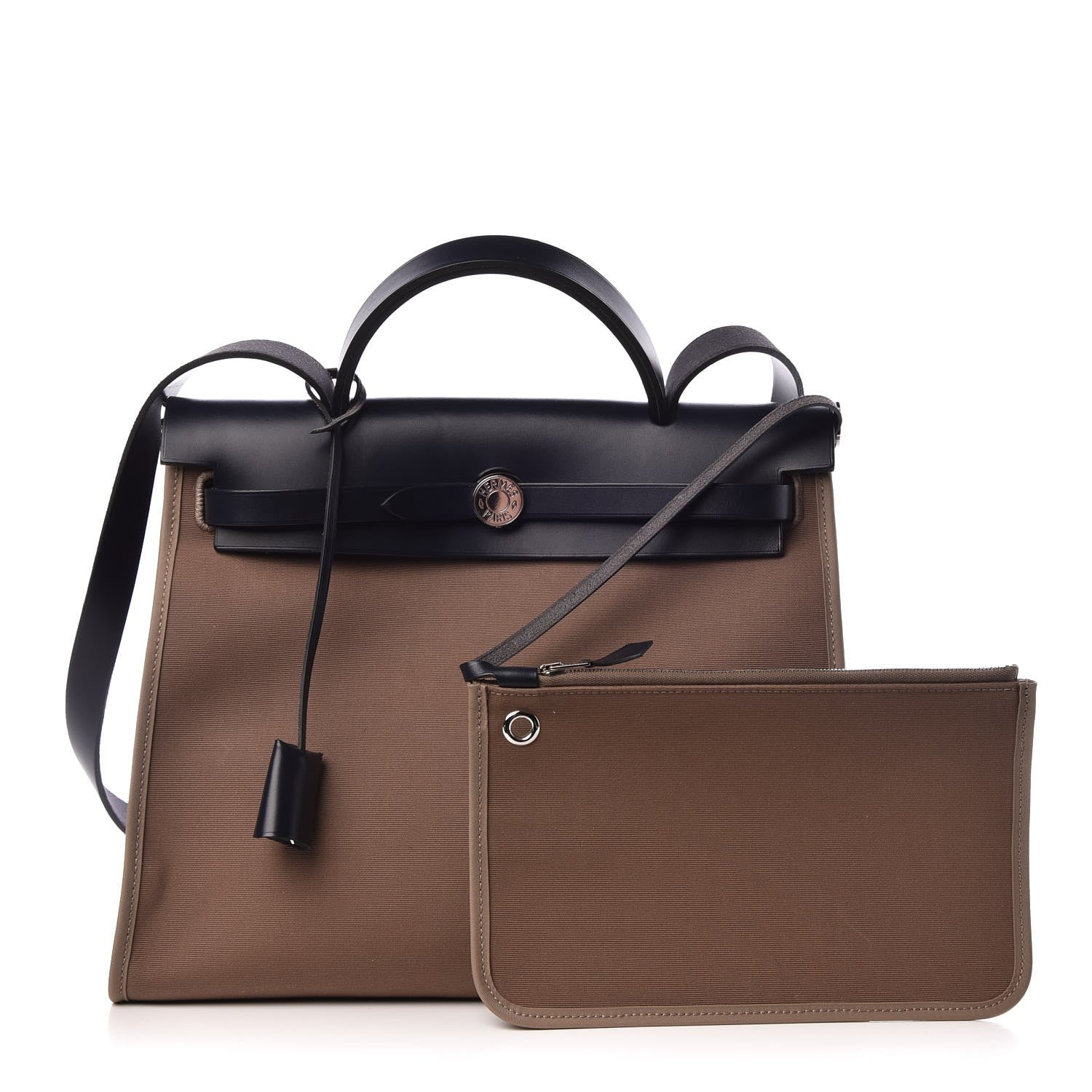 Hermes Vache Hunter Toile Herbag Zip 31 PM Etoupe Bleu Saphir 1 of 11