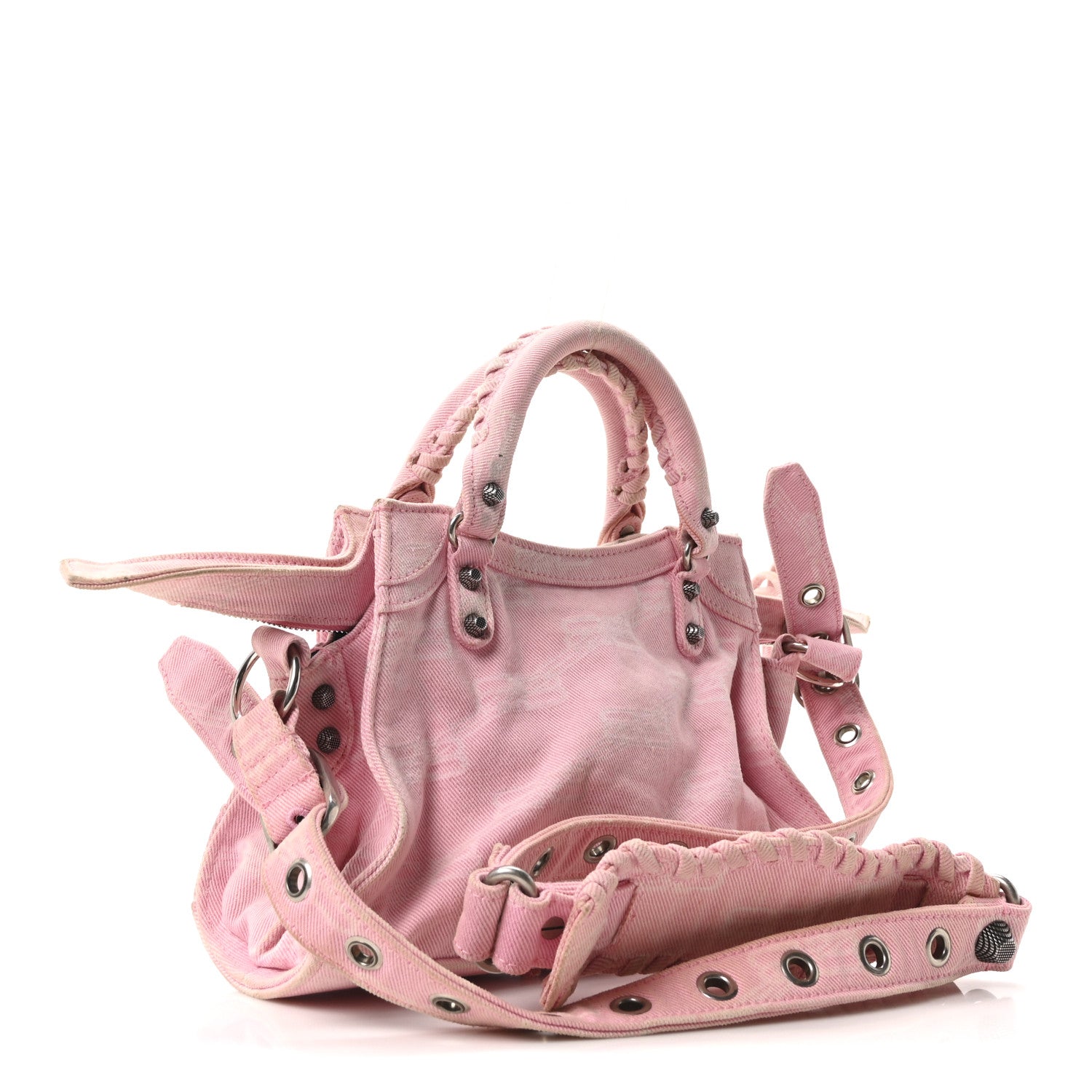 Balenciaga Denim BB Monogram Neo Cagole Handbag XS Pink 4 of 11