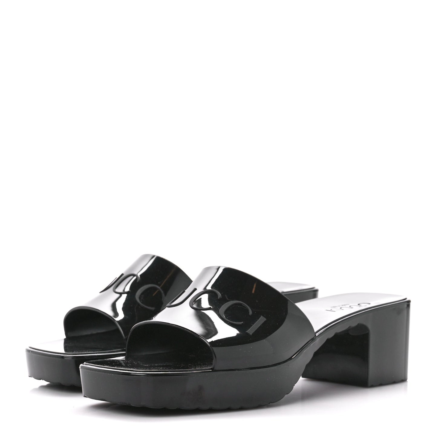 Rubber Gucci Logo Womens Platform 20/60mm Slide Sandals 38 Black