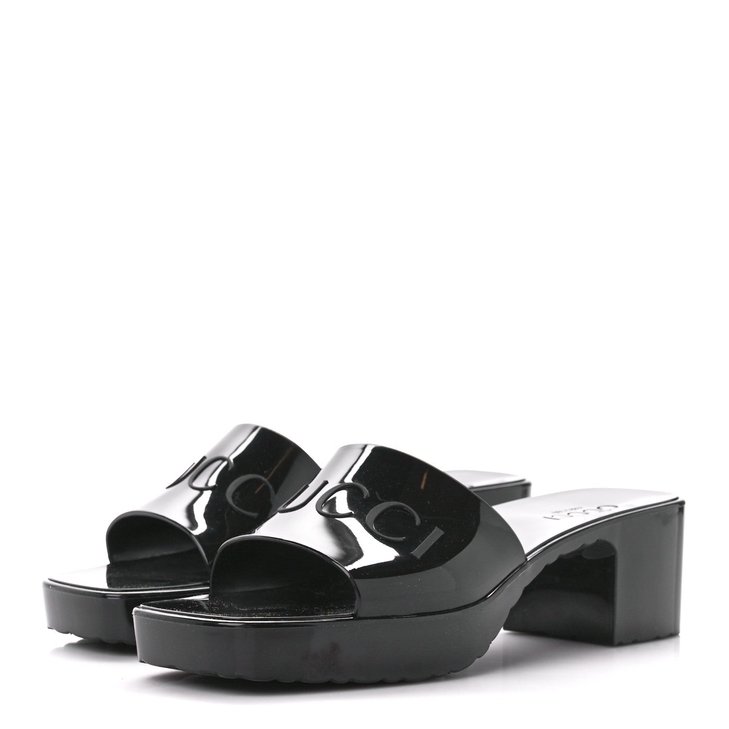 Gucci Rubber Gucci Logo Womens Platform 20/60mm Slide Sandals 38 Black 3 of 9