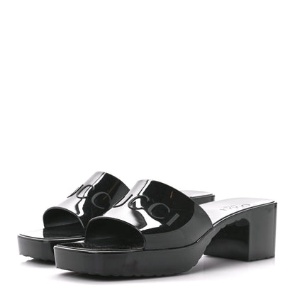 Gucci Rubber Gucci Logo Womens Platform 20/60mm Slide Sandals 38 Black 3 of 9