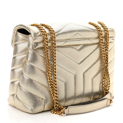 Saint Laurent Metallic Calfskin Y Quilted Small Loulou Monogram Chain Satchel Platino 3 of 10