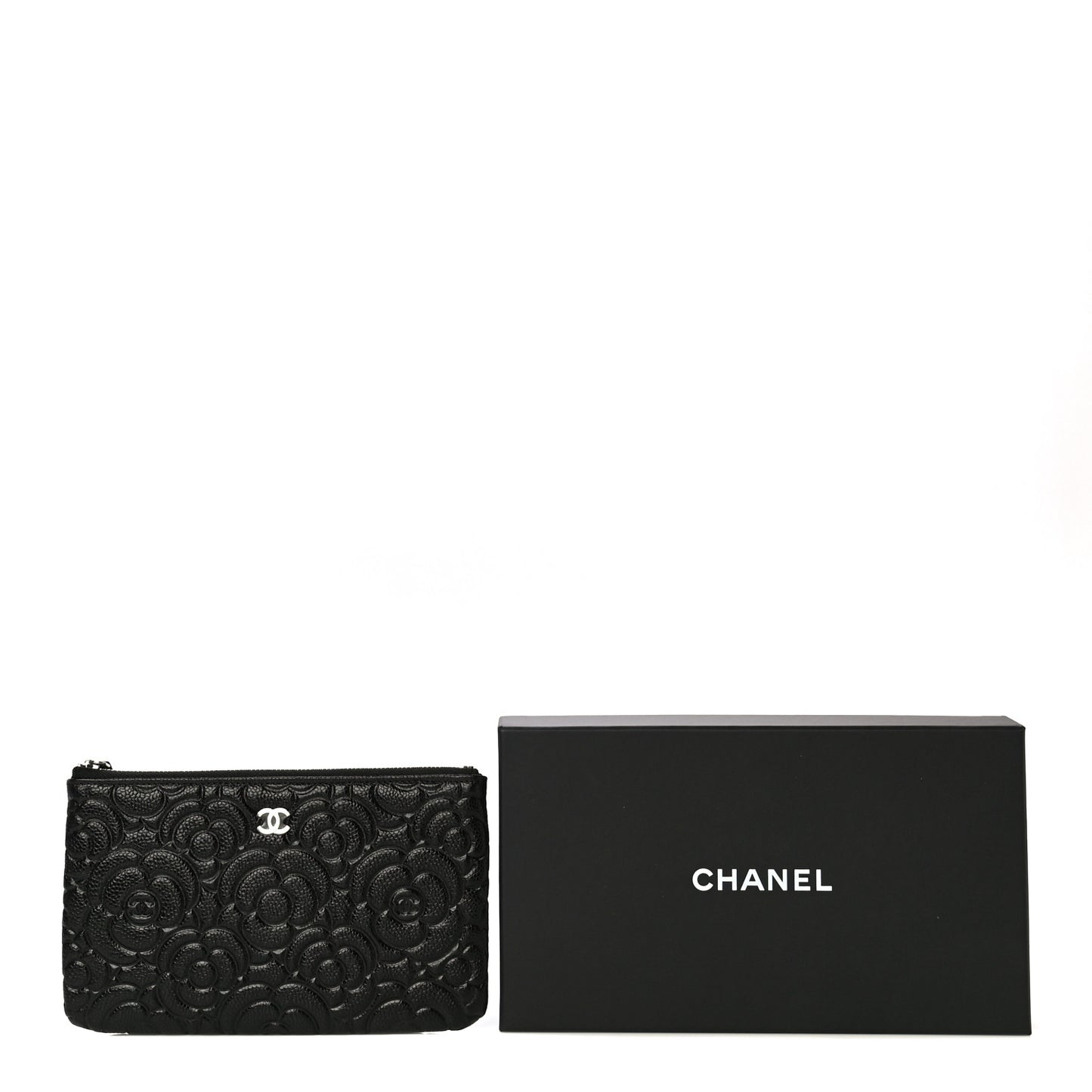 Caviar Camellia Embossed Cosmetic Pouch Black