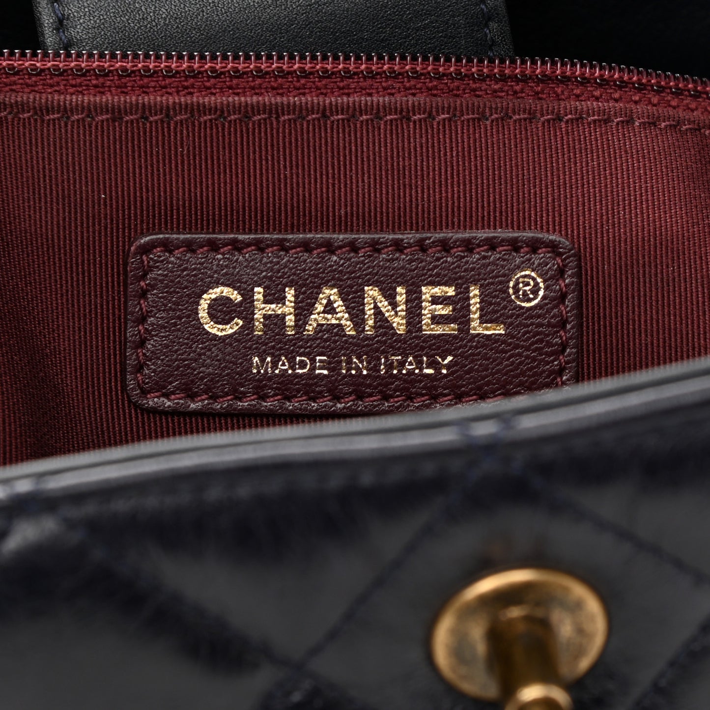 Calfskin Quilted Large Gold Bar Top Handle Tote Dark Navy Blue