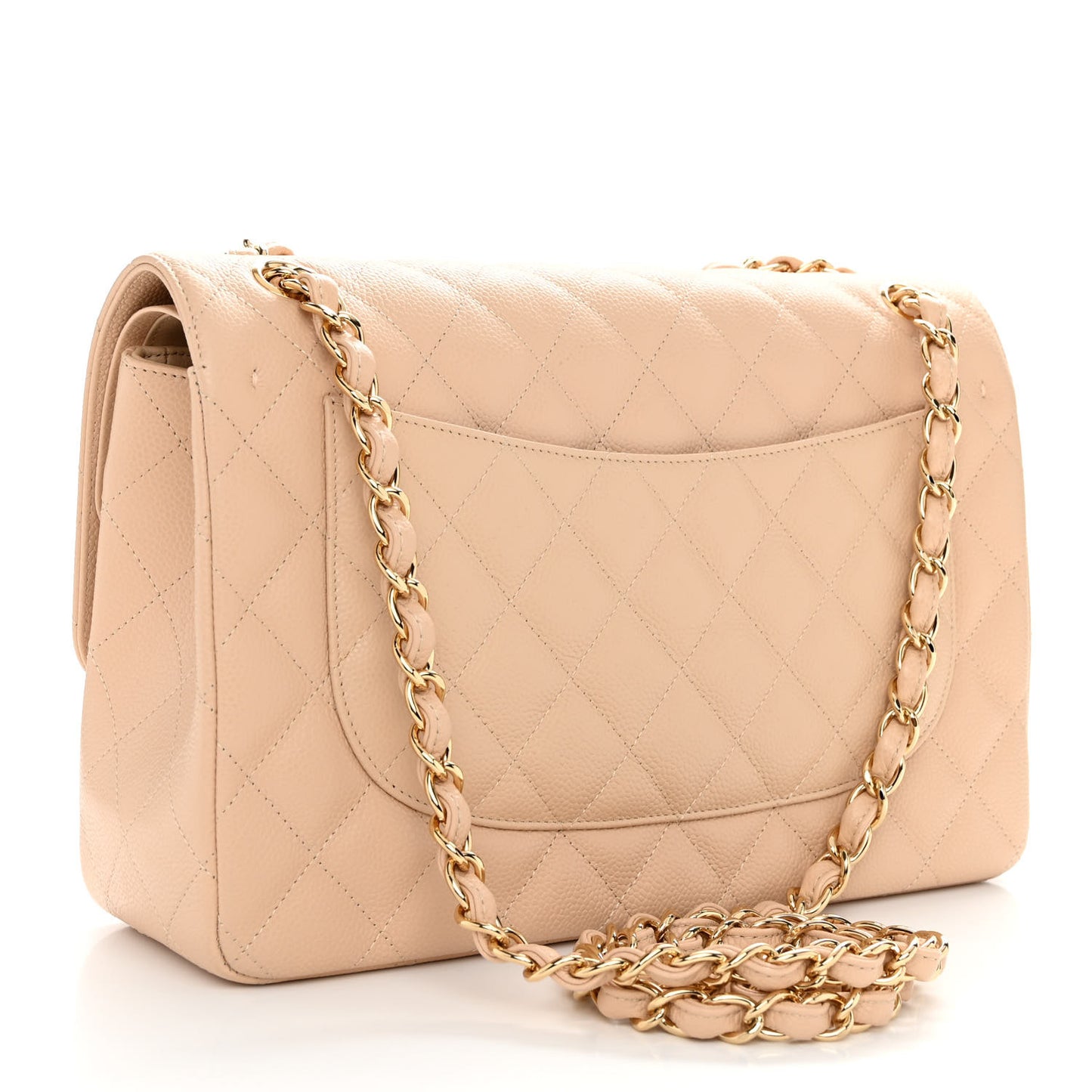 Caviar Quilted Jumbo Double Flap Light Beige