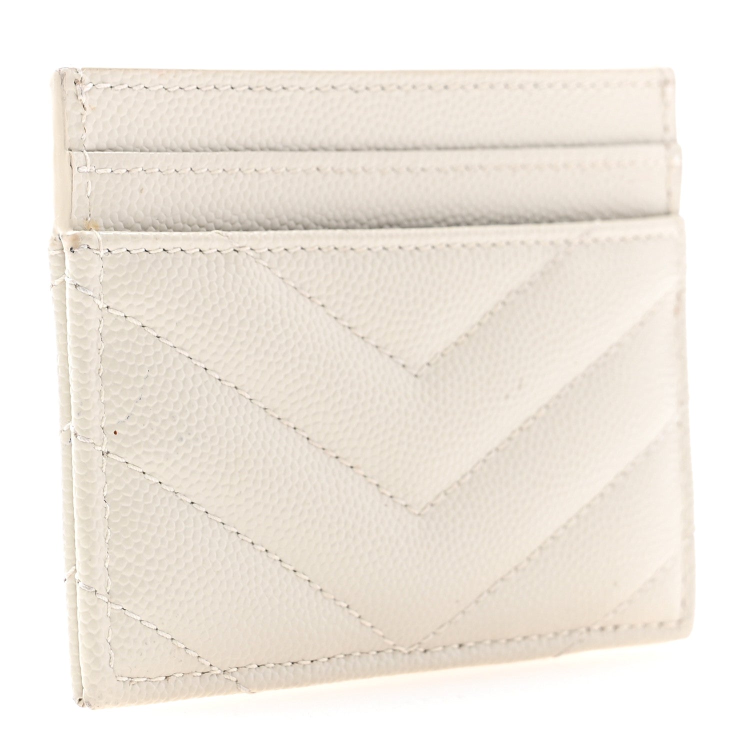 Saint Laurent Grain De Poudre Matelasse Chevron Monogram Credit Card Case Crema Soft 3 of 9