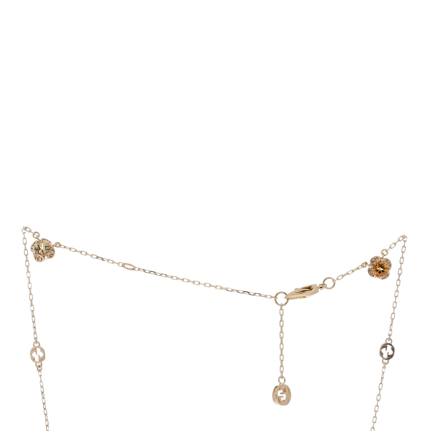 Gucci 18K Yellow Gold Green Beryl Amethyst Pink Tourmaline Citrine GG Station Rainbow Gemstone Necklace 4 of 5