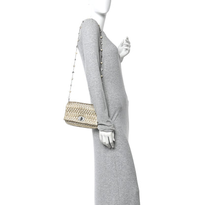 Miu Miu Metallic Nappa Matelasse Crystal Flap Clutch Gold 2 of 15