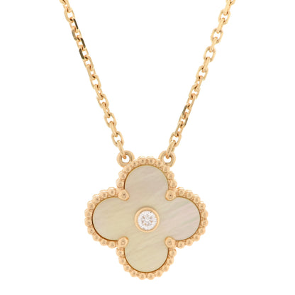 Van Cleef & Arpels 18K Yellow Gold Diamond Yellow Mother of Pearl Vintage Alhambra Pendant Necklace 4 of 6