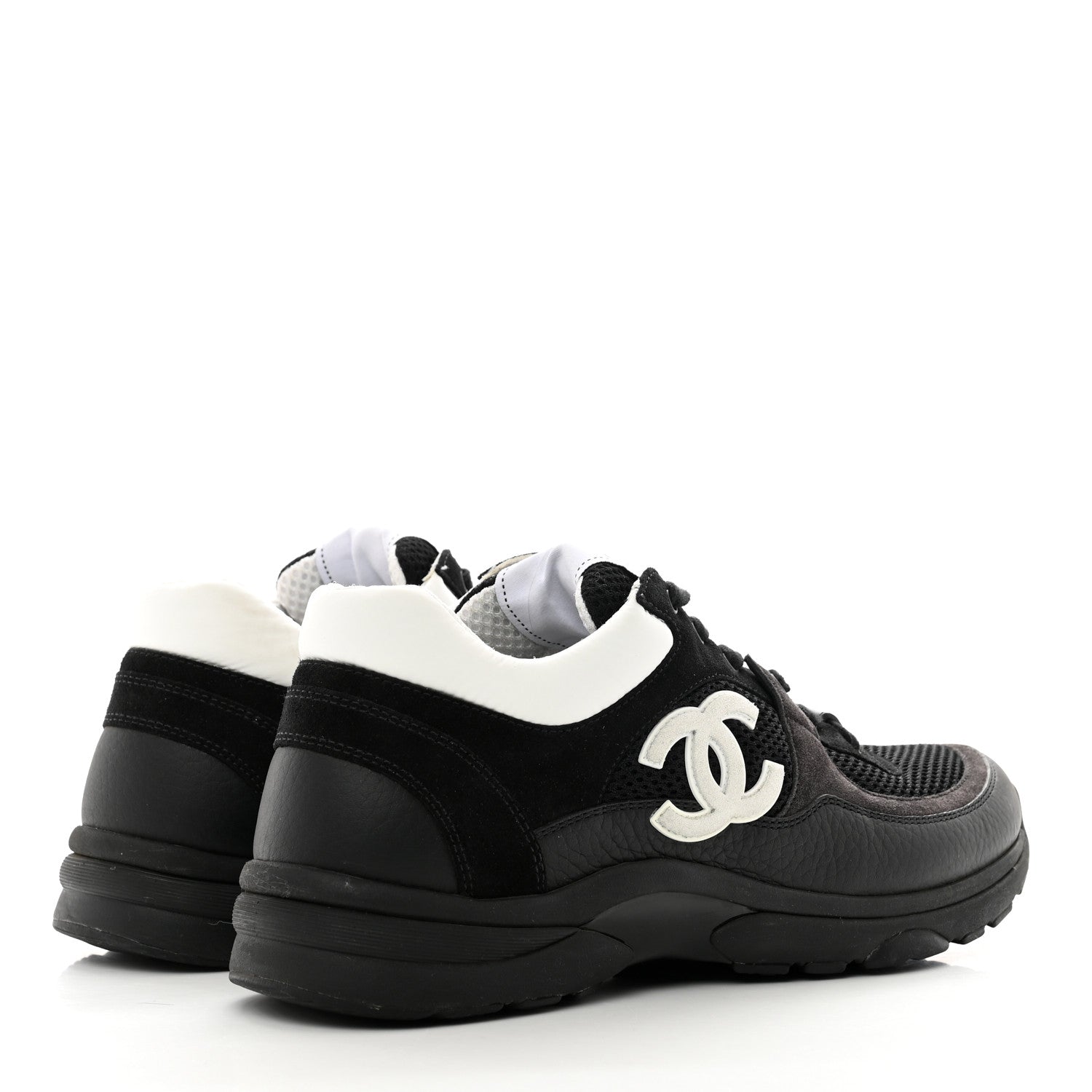 Chanel Mesh Suede Grained Calfskin Womens CC Sneakers 39.5 Black White 4 of 8