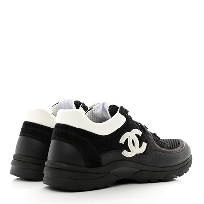 Chanel Mesh Suede Grained Calfskin Womens CC Sneakers 39.5 Black White 4 of 8