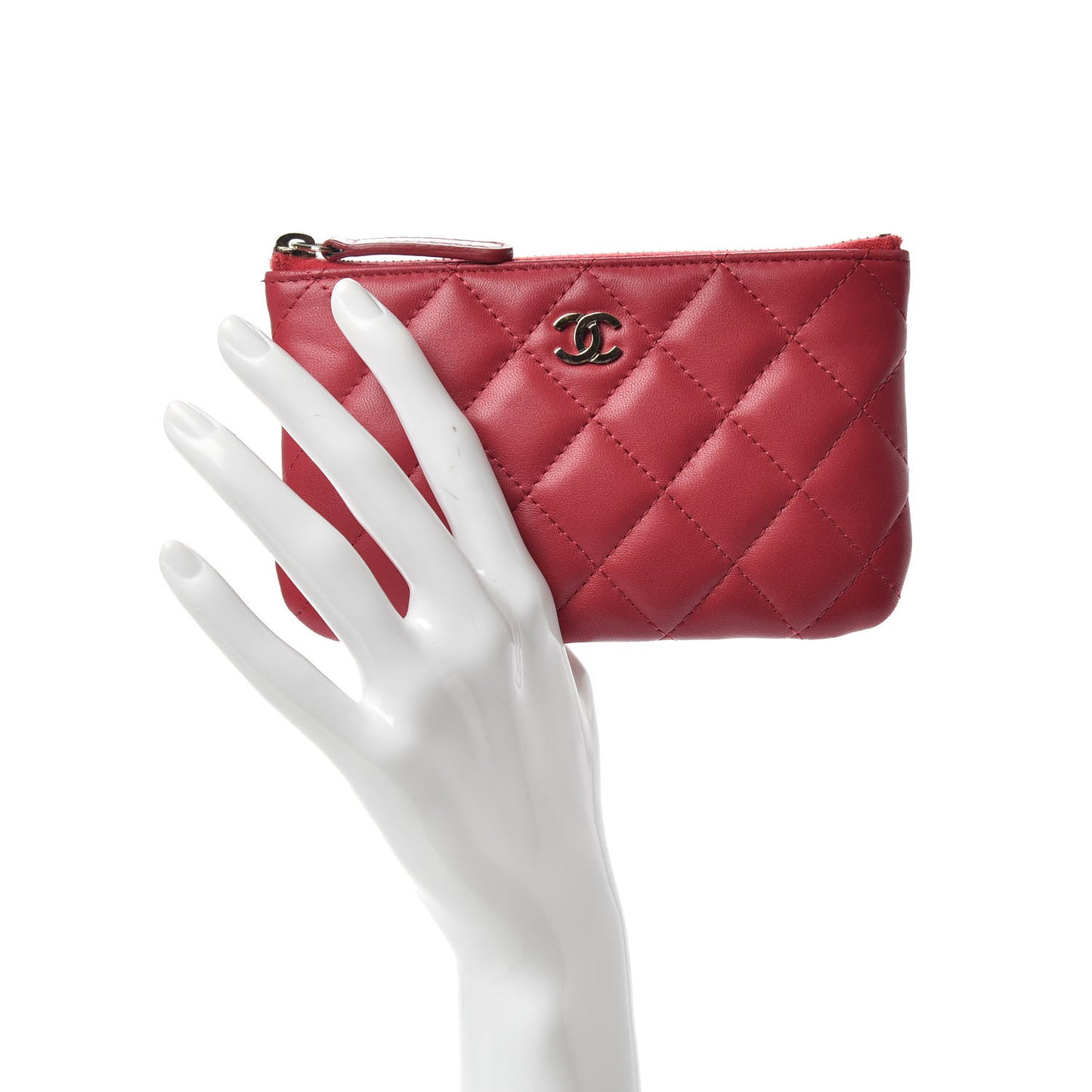 Lambskin Quilted Small Cosmetic Case Dark Pink