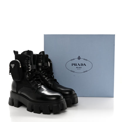 Prada Spazzolato Rois Nylon Metal Triangle Logo Monolith Pouch Pocket 55mm Boots 40 Black 16 of 16