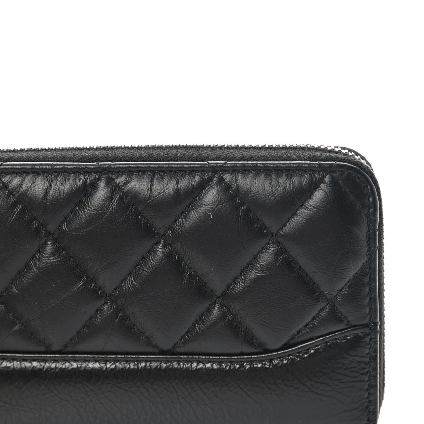 Aged Calfskin Quilted Small Gabrielle Zip Around Wallet Black