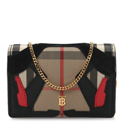 Burberry Calfskin Suede Vintage Check Jessie TB Card Case with Chain 1 of 12