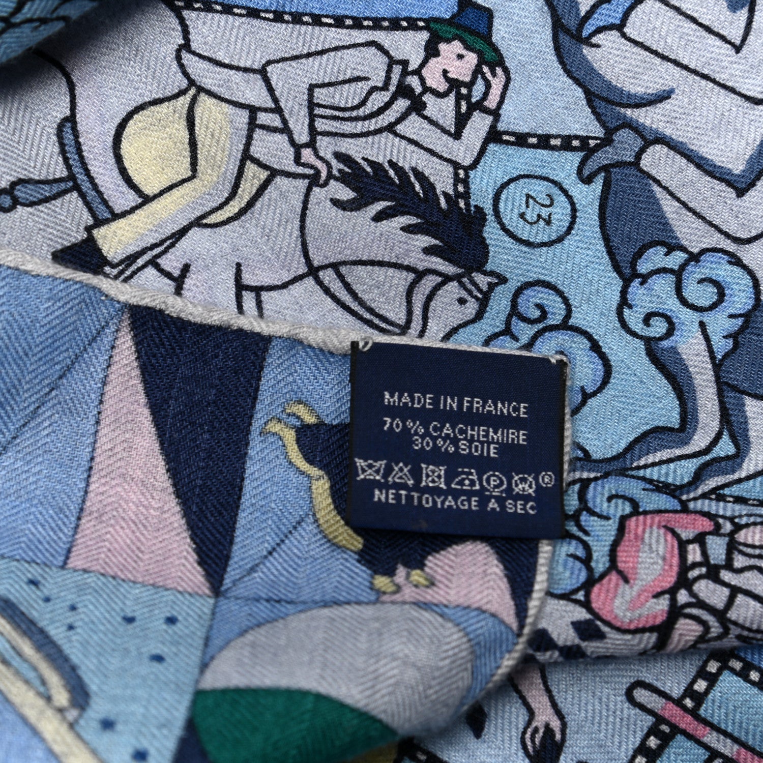 Hermes Cashmere Silk L'Epopee D'Hermes Shawl 140 Bleu Ciel Rose Pale Jaune 3 of 5