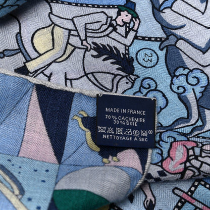 Hermes Cashmere Silk L'Epopee D'Hermes Shawl 140 Bleu Ciel Rose Pale Jaune 3 of 5