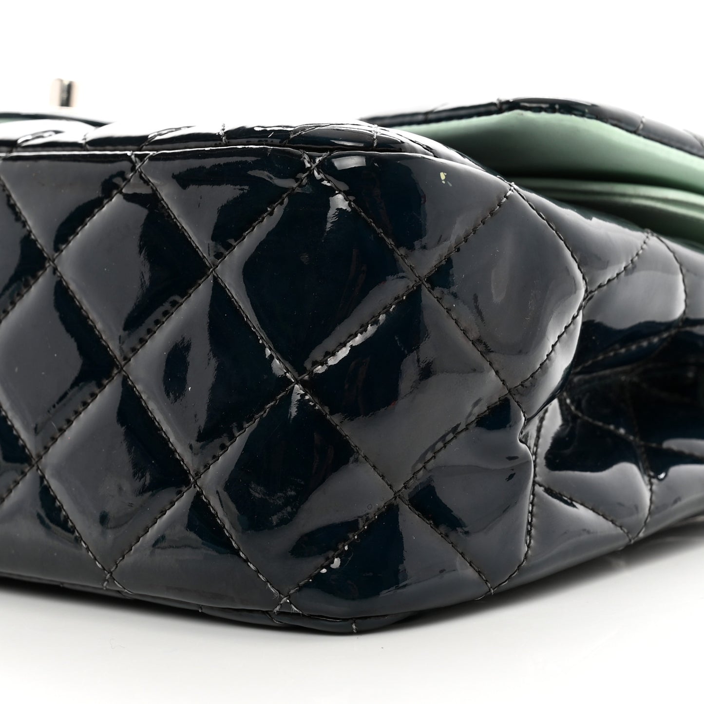 Patent Quilted Jumbo Double Flap Dark Green