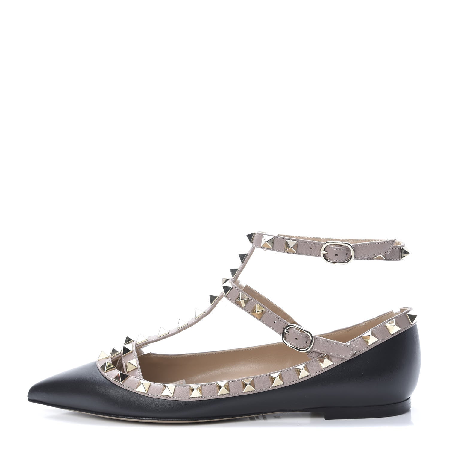 Valentino Garavani Nappa Rockstud Cage Ballerina Flats 36 Black Poudre 1 of 9