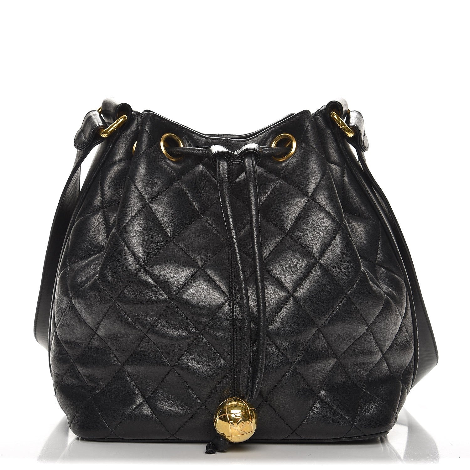 Chanel Lambskin Quilted Drawstring Shoulder Bag Black 1 of 11