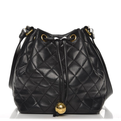 Chanel Lambskin Quilted Drawstring Shoulder Bag Black 1 of 11
