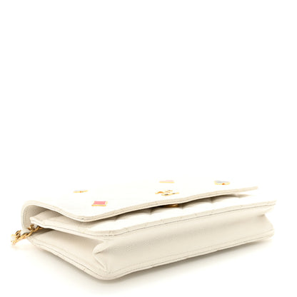 Chanel Caviar Quilted Enamel Coco Casino Wallet On Chain WOC White 4 of 11