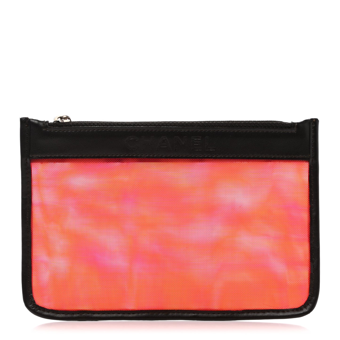 Mesh Lambskin Pouch Pink Black