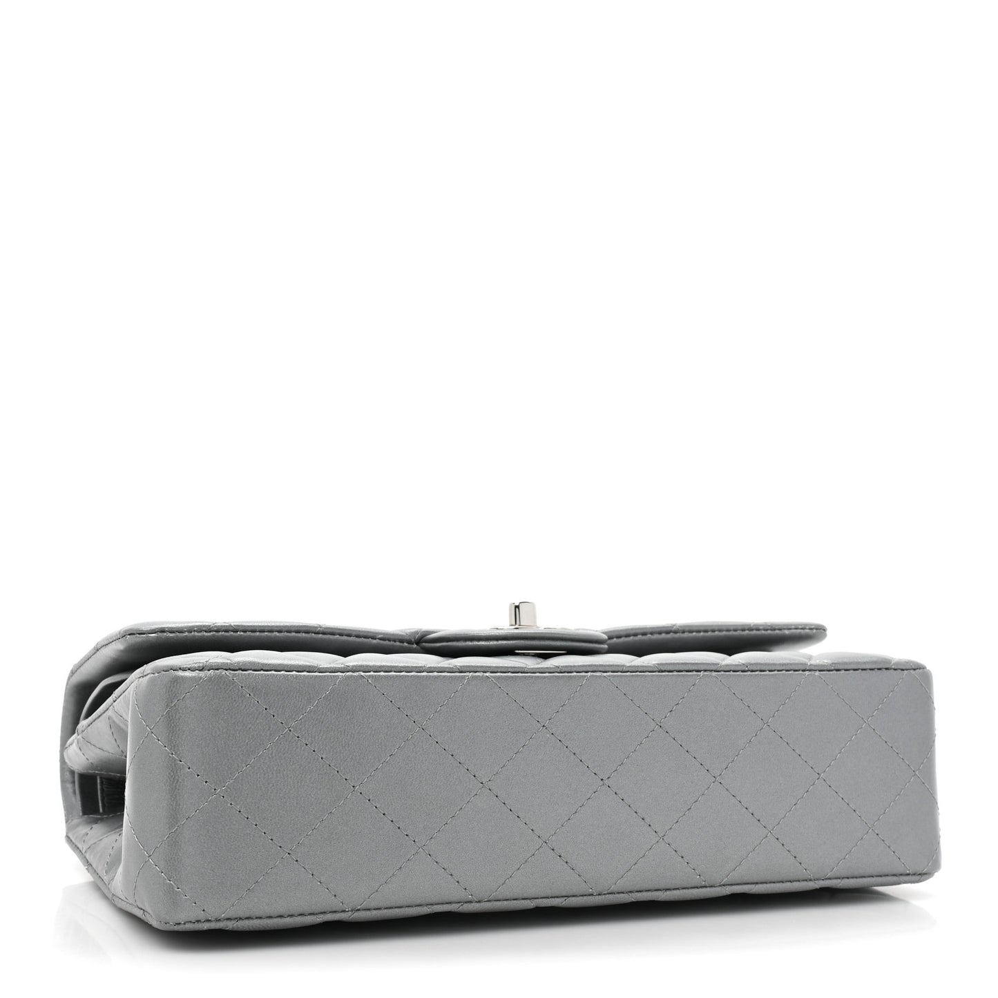 Metallic Lambskin Quilted Medium Double Flap Silver