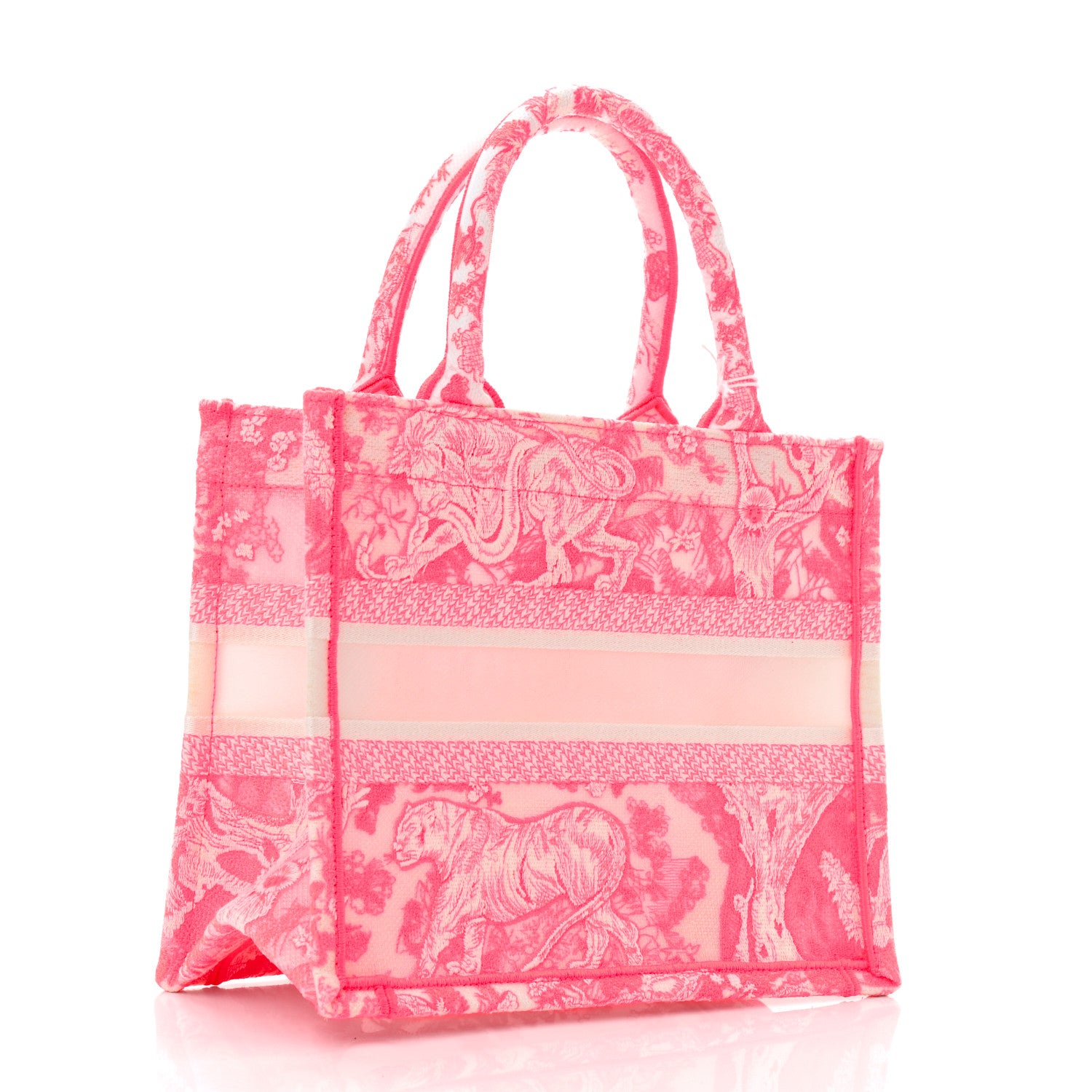 Christian Dior Transparent Canvas Embroidered Small Toile De Jouy Reverse Book Tote Fluorescent Pink 3 of 12