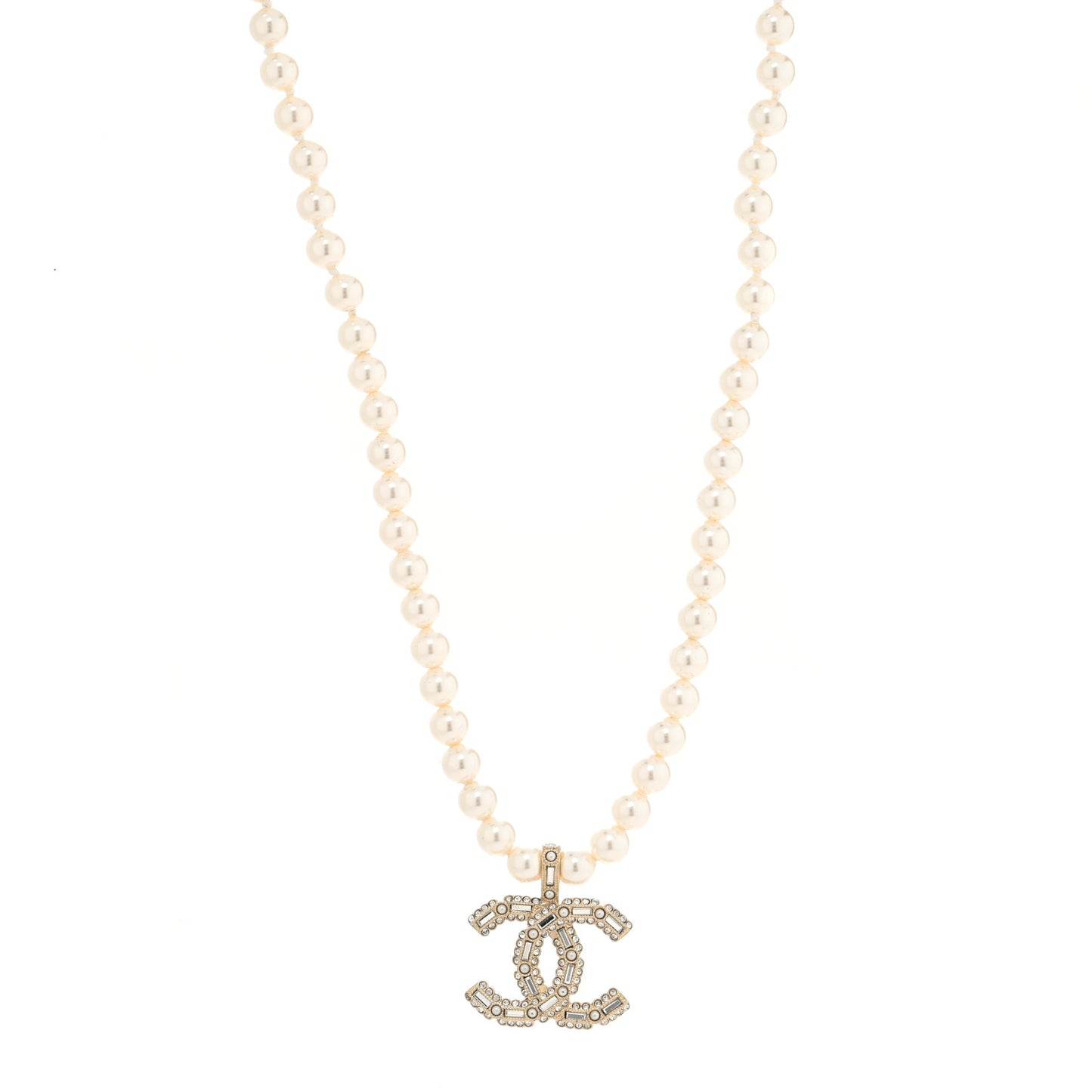Pearl Crystal Baguette CC Short Necklace Gold