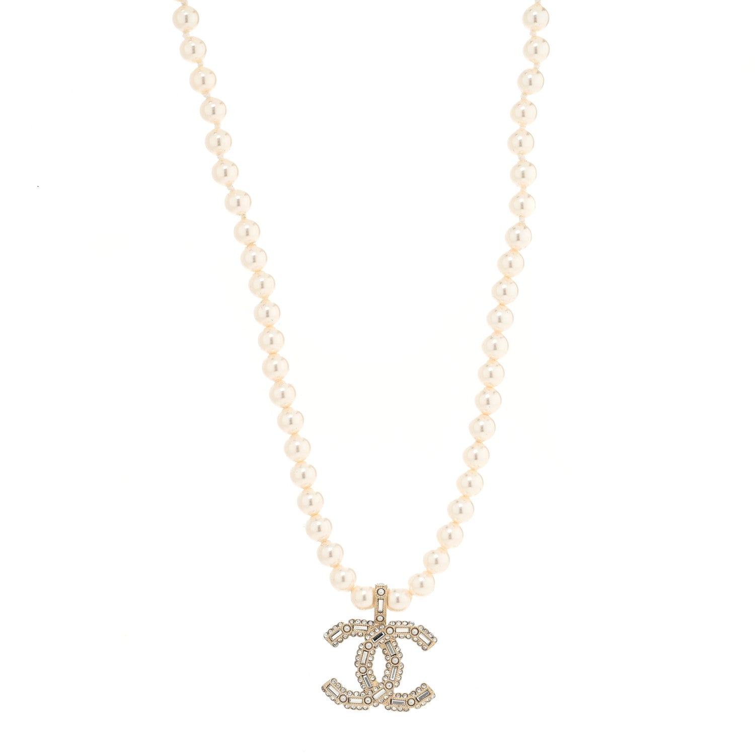 Chanel Pearl Crystal Baguette CC Short Necklace Gold 1 of 3