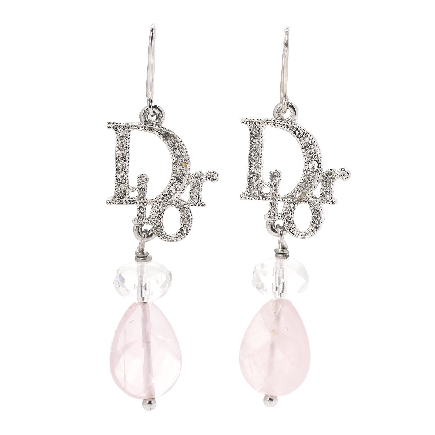 Christian Dior Swarovski Crystal Logo Drop Earrings Rose 1 of 5