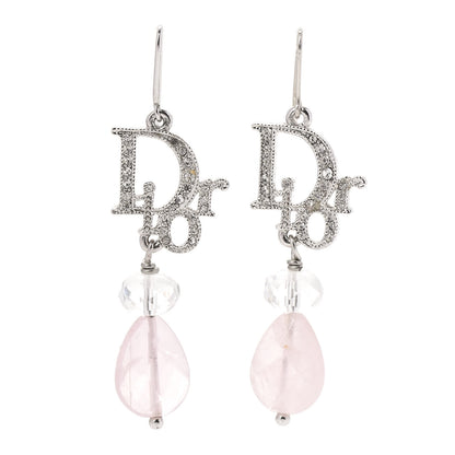Christian Dior Swarovski Crystal Logo Drop Earrings Rose 1 of 5