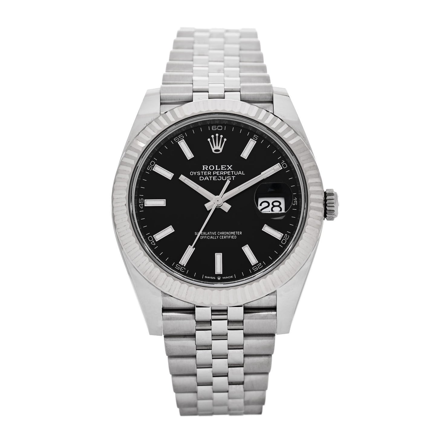 Stainless Steel 18K White Gold 41mm Oyster Perpetual Datejust Watch Black 126334