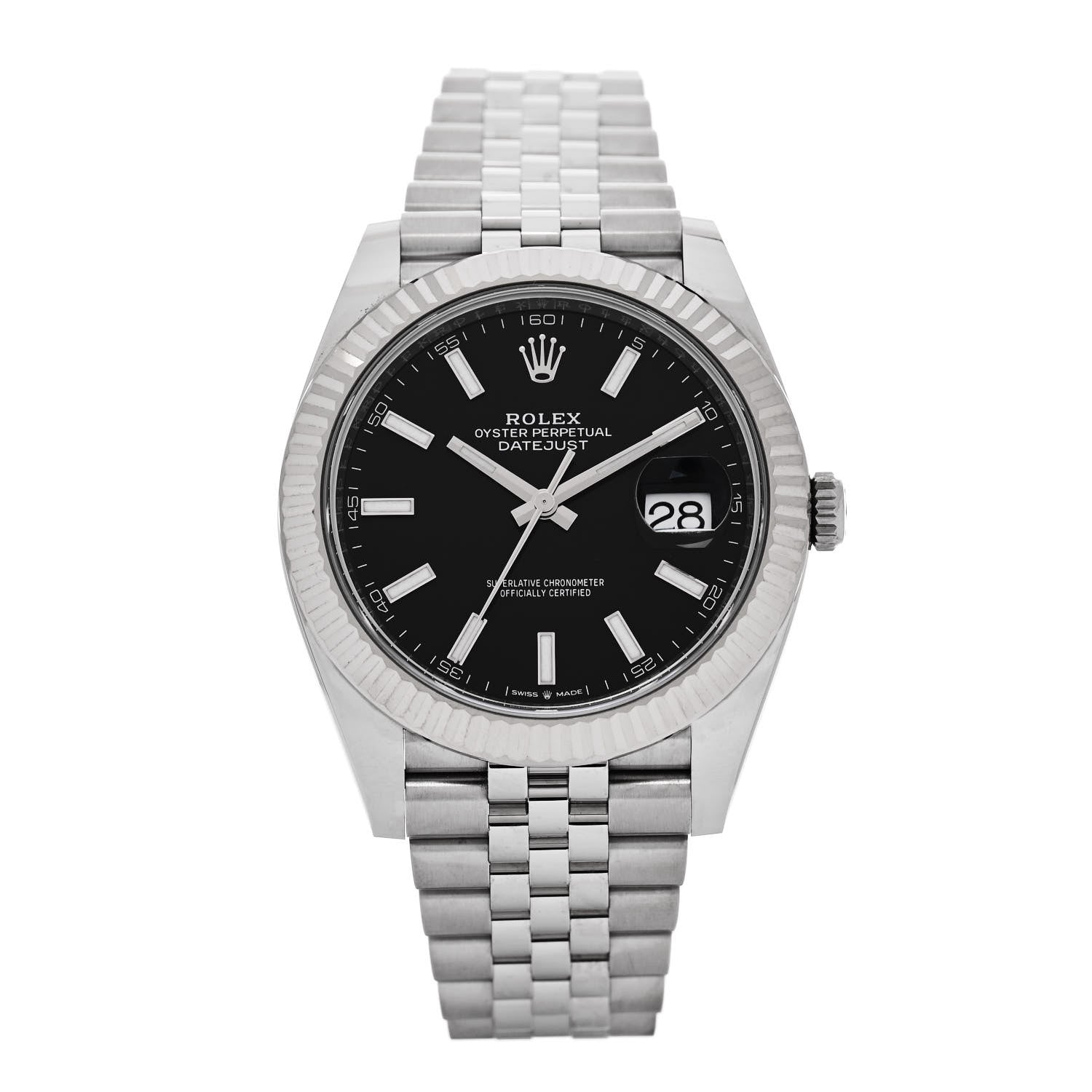 Rolex Stainless Steel 18K White Gold 41mm Oyster Perpetual Datejust Watch Black 126334 1 of 4