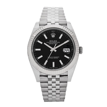 Rolex Stainless Steel 18K White Gold 41mm Oyster Perpetual Datejust Watch Black 126334 1 of 4
