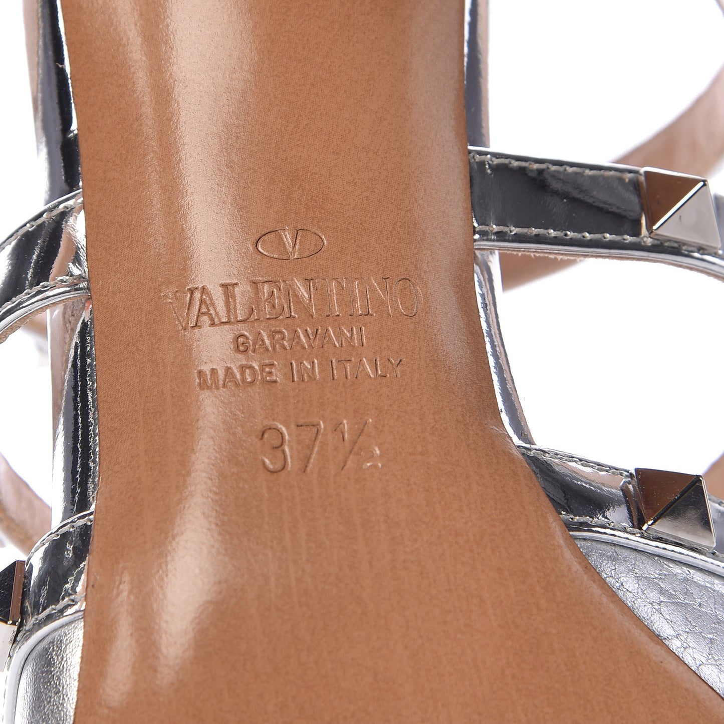 Metallic Pebbled Calfskin Rockstud 90mm Cage Mules 37.5 Silver