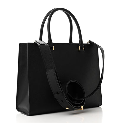 Prada Saffiano Lux Logo Embossed Medium Shoulder Tote Handbag Black 3 of 10