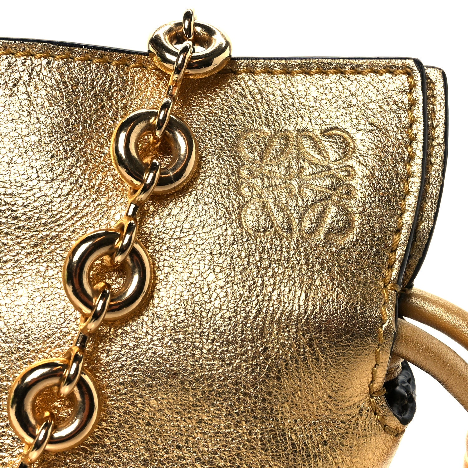Loewe Metallic Calfskin Mini Chain Flamenco Knot Clutch Gold