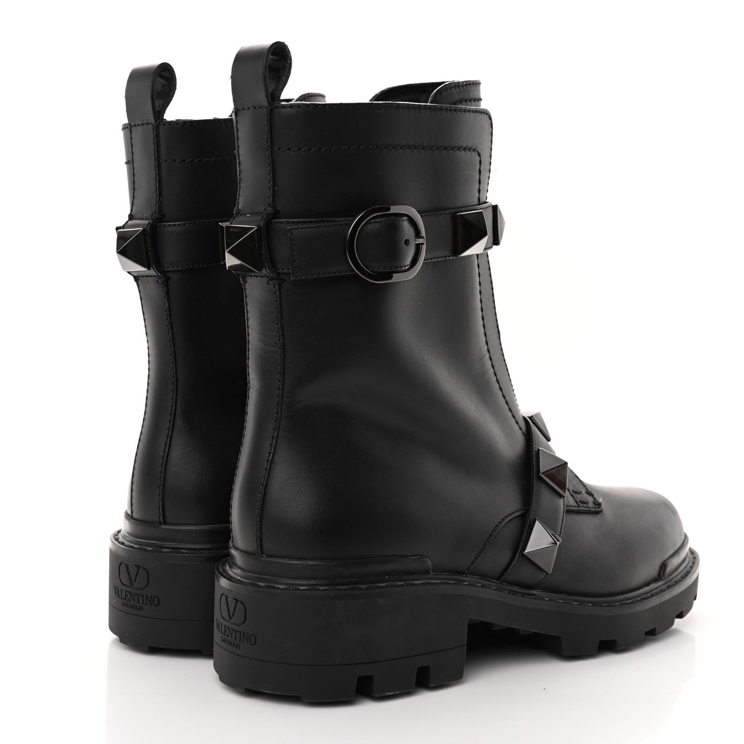 Calfskin Tonal Roman Stud 20/40mm Combat Boots 40 Black