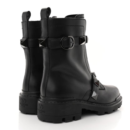 Valentino Garavani Calfskin Tonal Roman Stud 20/40mm Combat Boots 40 Black 4 of 13