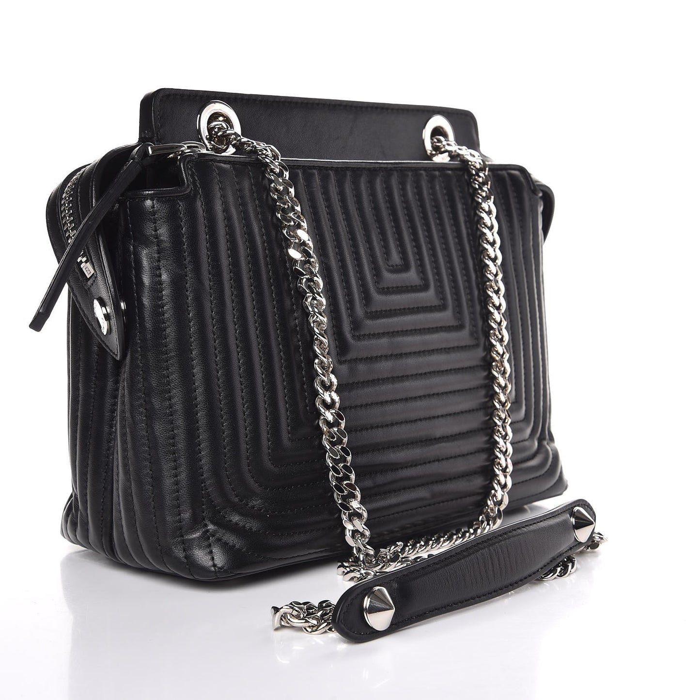Shiny Nappa Trapuntata Small DotCom Click Chain Satchel Black