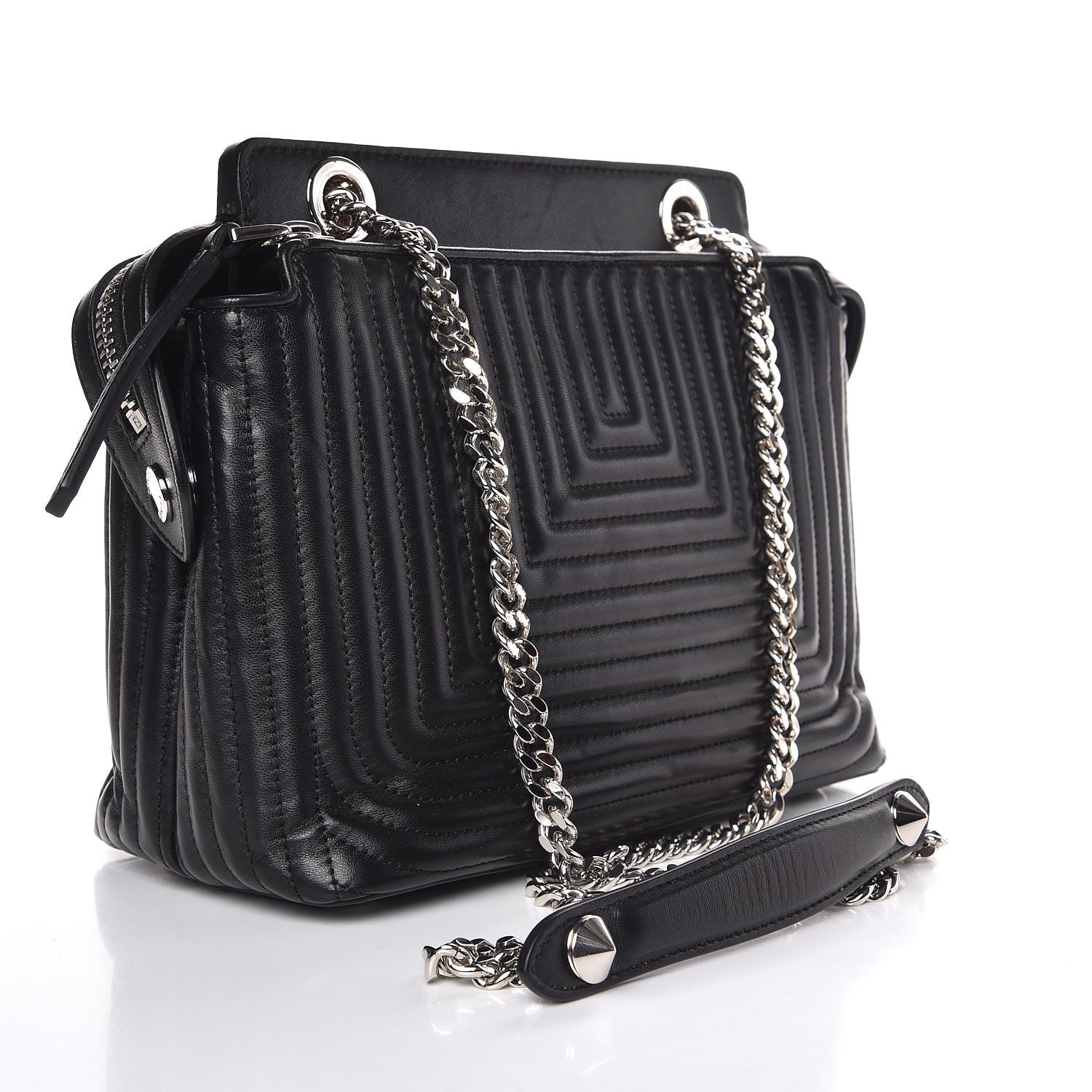 Fendi Shiny Nappa Trapuntata Small DotCom Click Chain Satchel Black 3 of 8