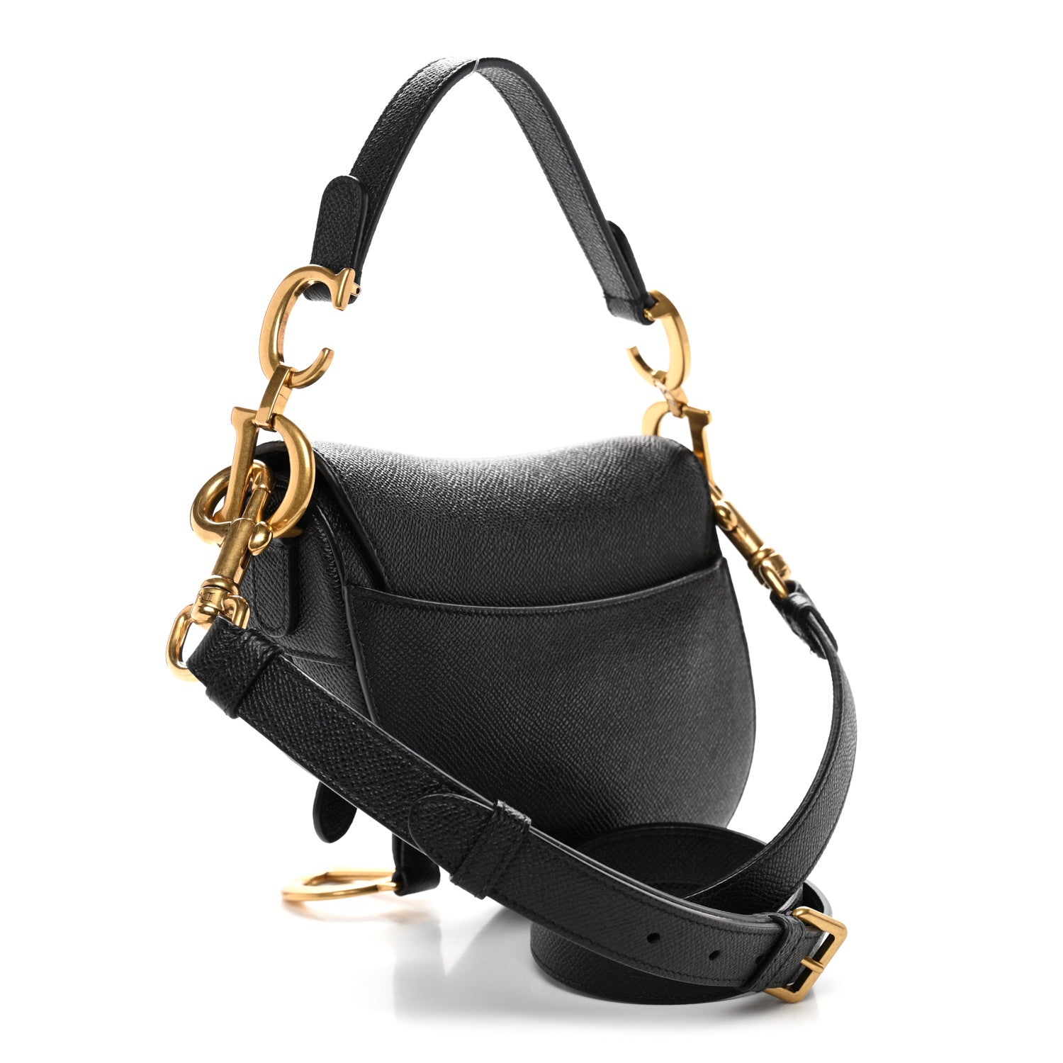 Christian Dior Grained Calfskin Mini Saddle Bag With Strap Black 3 of 10