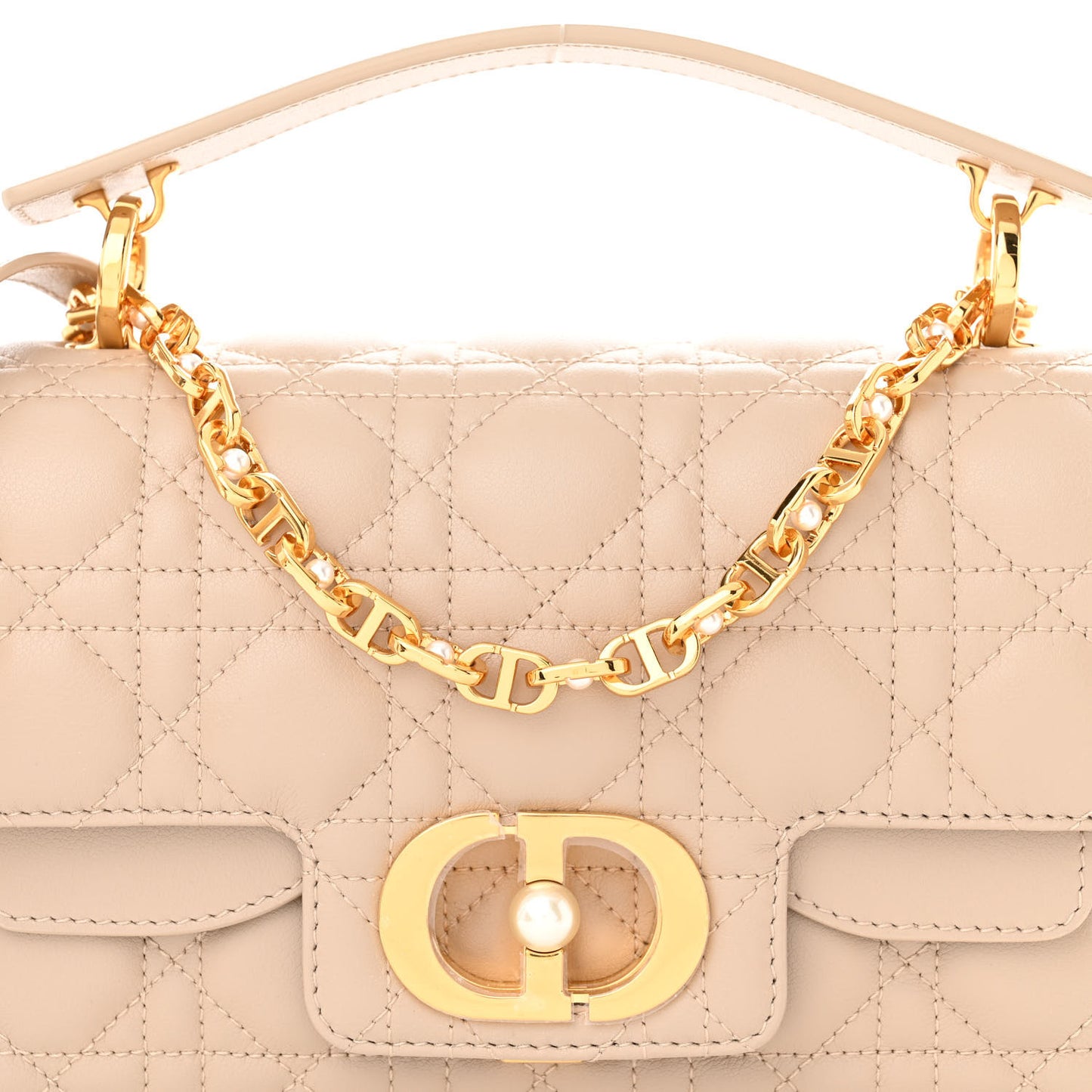 Lambskin Cannage Small Jolie Top Handle Bag Powder Beige